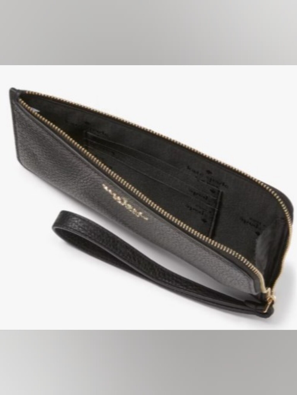kate spade Black Leather Zip Wristlet with Gold Logo
